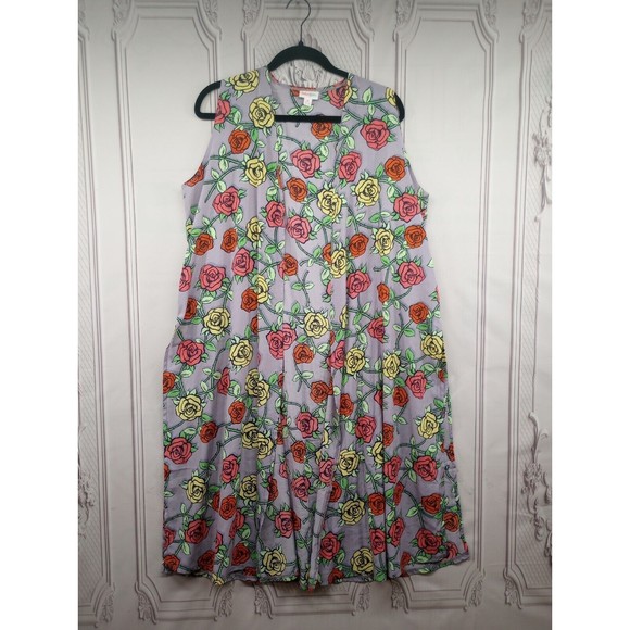 LuLa Roe Women's Long Duster Cover-up Size M Floral Roses Bathing Suit Cover EC - Picture 1 of 16